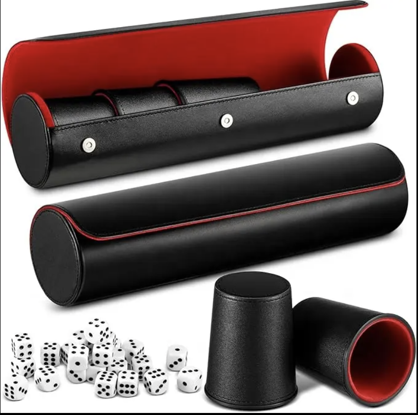  Wholesale 5pcs/SET Casino KTV Bar Party Custom Poker Playing Cards PU Leather Dice Cup Set Shaker Cup With Inside Velvet